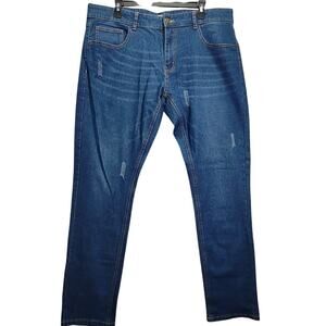 Rushers Distressed Mens Blue Denim Jeans Pants